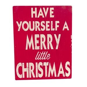 Wood Box Sign Have Yourself A Merry Little Christmas Red and White Stripe NWT